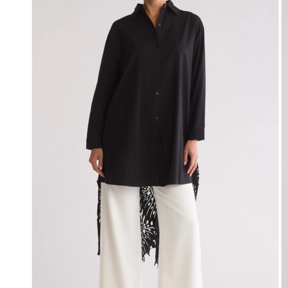 NWT Patrizia Luca Emroiderd Eyelet Tunic Medium/ Large Black Button Dropback